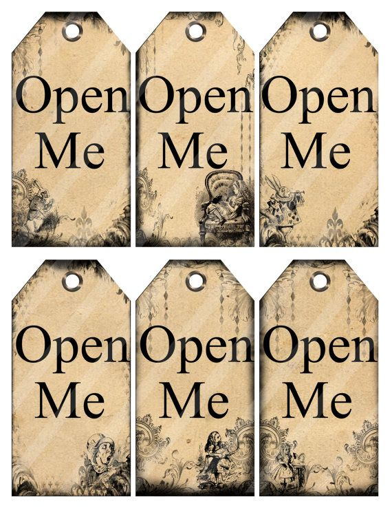 Alice In Wonderland Printable Tags Digital Download Open Me Gift Tags 