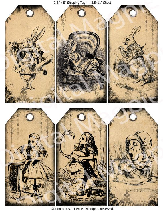 Alice In Wonderland Printable Tags Digital Download Mad Hatter White