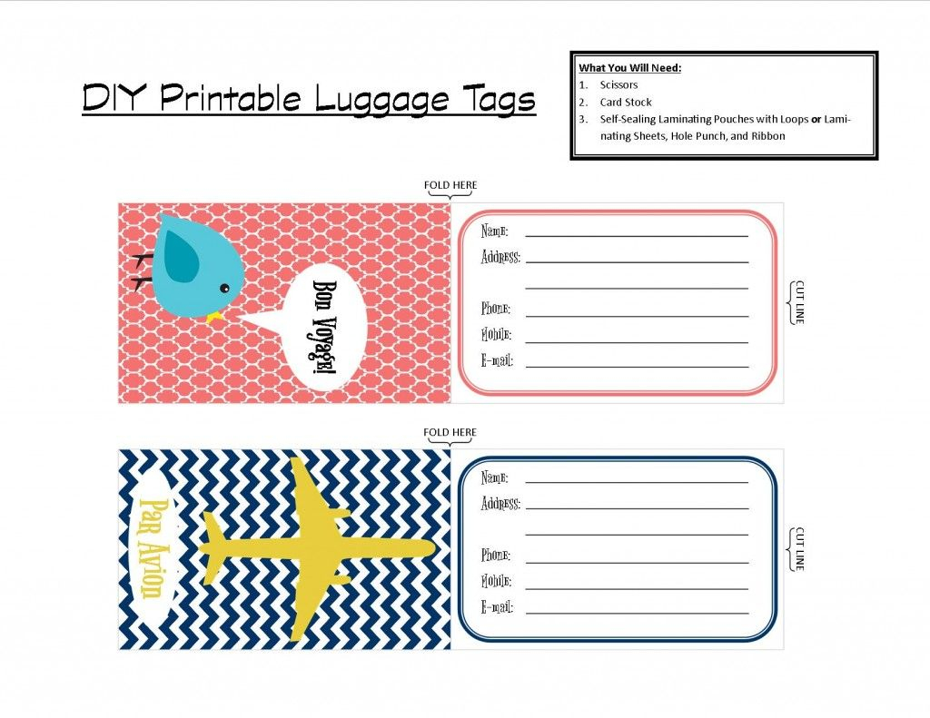 DIY Printable Luggage Tags Luggage Tags Printable Luggage Tag 