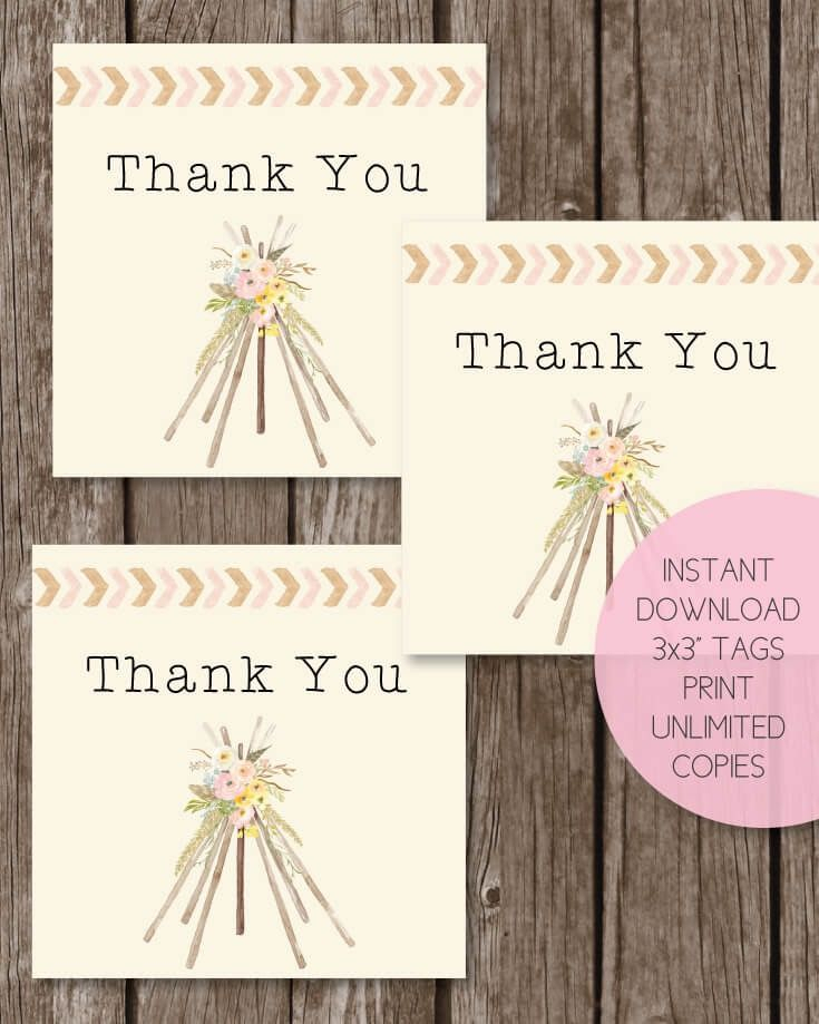 Printable 3x3 Boho Teepee Thank You Tags Print It Baby Free Baby 