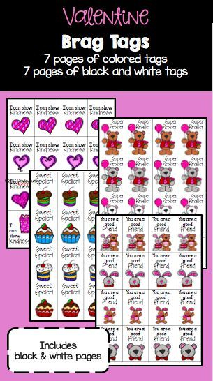 Valentines Day Brag Tags 7 Pages Of Tags PLUS Black And White