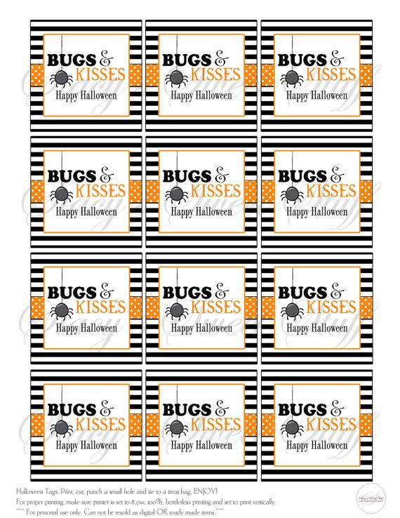 Bugs And Kisses Halloween Tag Halloween Tags Printable Tags Halloween 