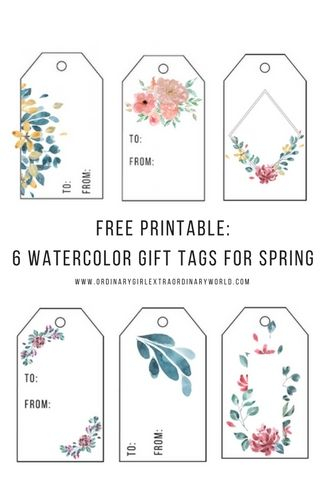 Free Printable 6 Watercolor Flower Gift Tags For Spring Birthday