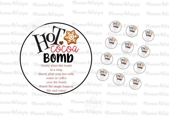 Printable 2 Round Hot Chocolate Bomb Tag Hot Cocoa Tag Digital File 