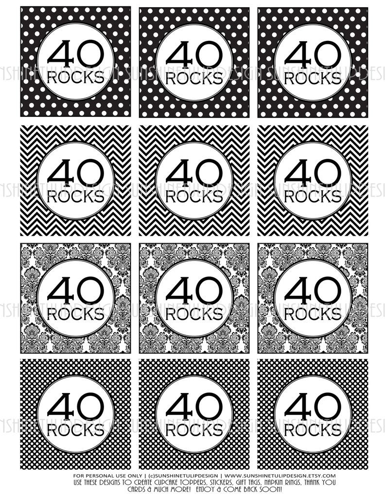 Printable 40th Birthday Cupcake Toppers Sticker Labels Party Favor