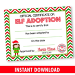 Christmas Elf Adoption Certificate For Girl Adopt An Elf Kids Activity