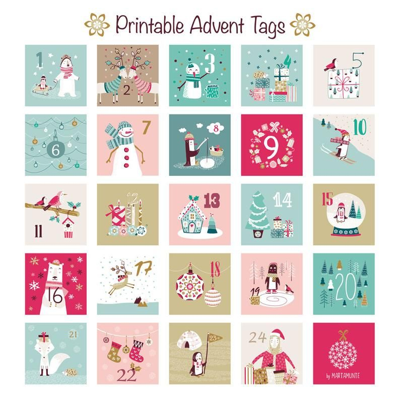 Printable Advent Calendar Gift Tags Advent Calendar Tags Etsy 