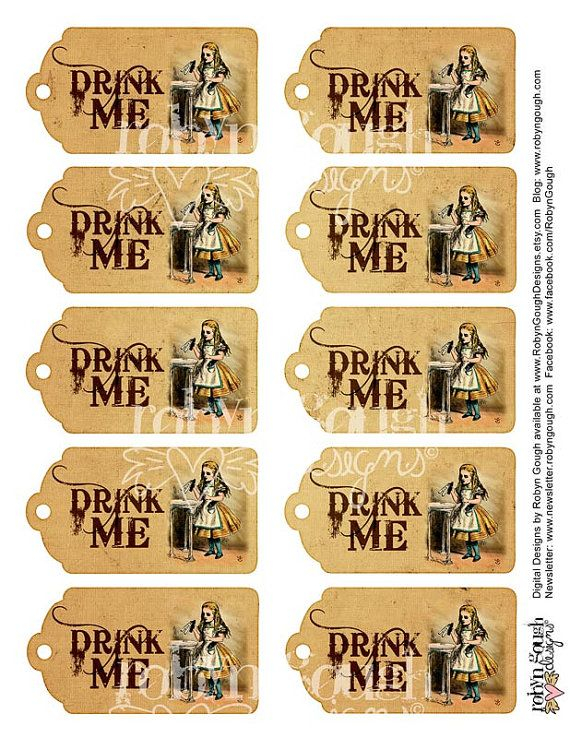 Alice In Wonderland Tags Drink Me Tags Printable Sheet Etsy Alice 