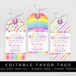 Rainbow Birthday Favor Tags Printable Thank You Gift Tag Editable