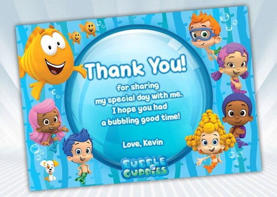 Bubble Guppies Thank You Card Blue Or Pink