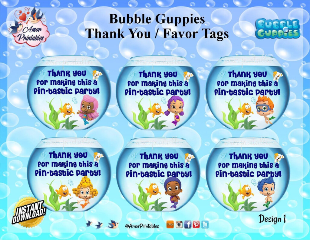 Bubble Guppies Thank You Tags Favor Tags Bubble Guppies Etsy Bubble 