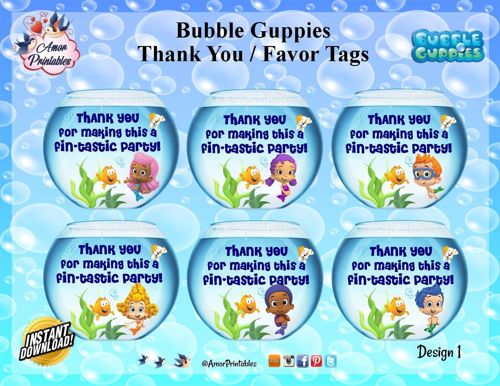 Bubble Guppies Thank You Tags Favor Tags Bubble Guppies Etsy Bubble