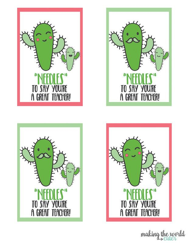 Cactus Teacher Gift Free Printable Tags Teacher Gifts Teacher Puns