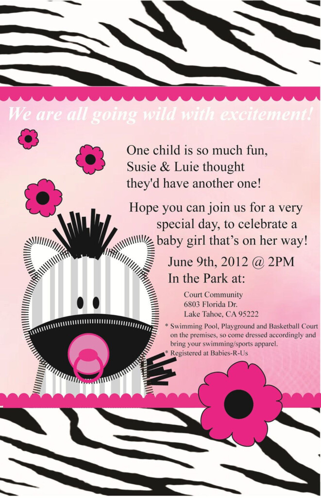 Girl Baby Shower Invitations Hot Pink Baby Zebra Girl Baby Shower 