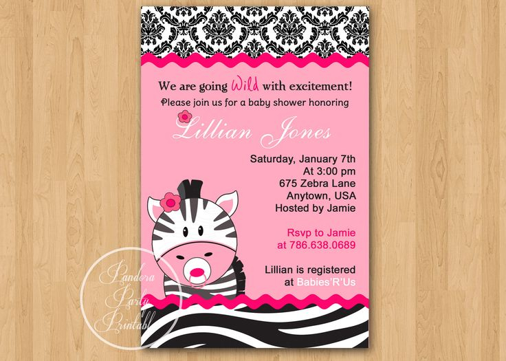 Printable Baby Shower Invitations Hot Pink Zebra Baby Shower 