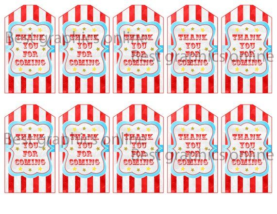 INSTANT DOWNLOAD Circus Favor Tags Sticker Carnival Party Tags