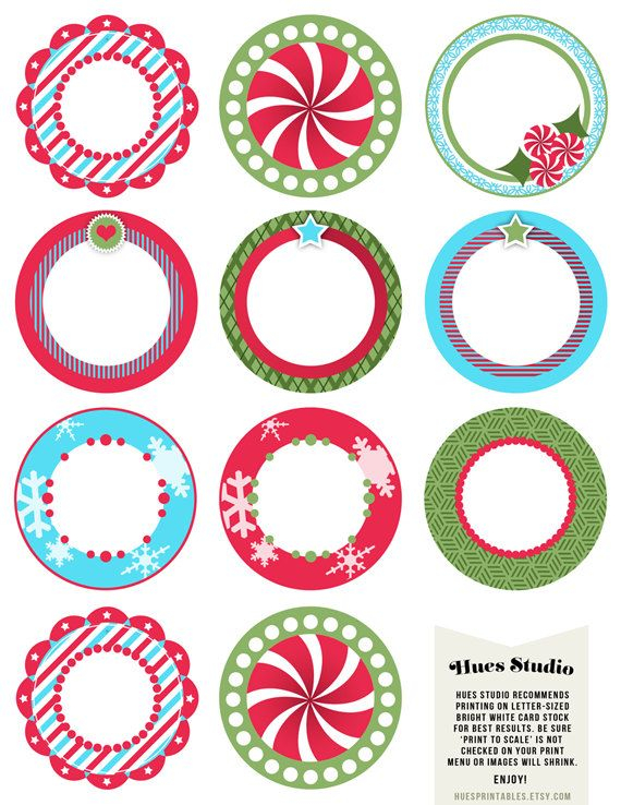 Printable Christmas Party Circles Perfect Gift Tags Cupcake Toppers 