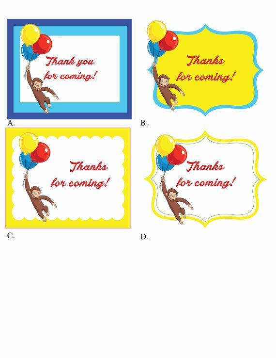 Curious George Thank You Tags Printable Gift Bag By PanachePapery 