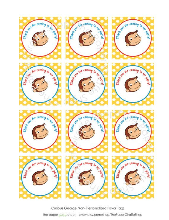 Curious George Thank You Tag Curious George Birthday Party Curious