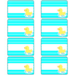 Free Aqua Blue Horizontal Striped Baby Duck Name Tags Printable