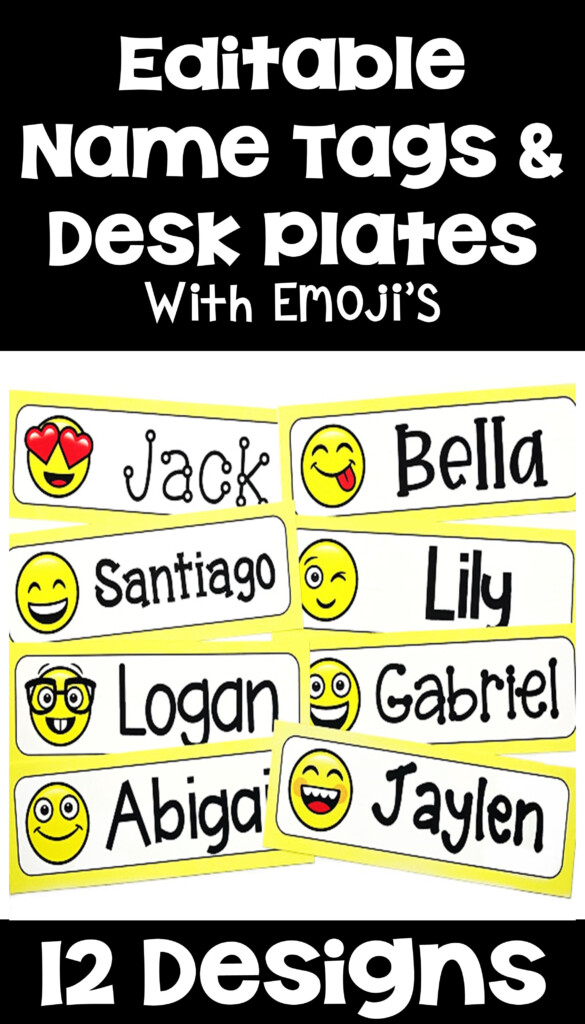 Editable Emoji Name Tags And Desk Plates Name Tag For School Name 