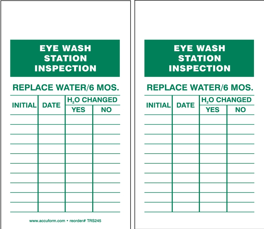 Eyewash Inspection Tags And Status Record Tags Eye Wash TRS245