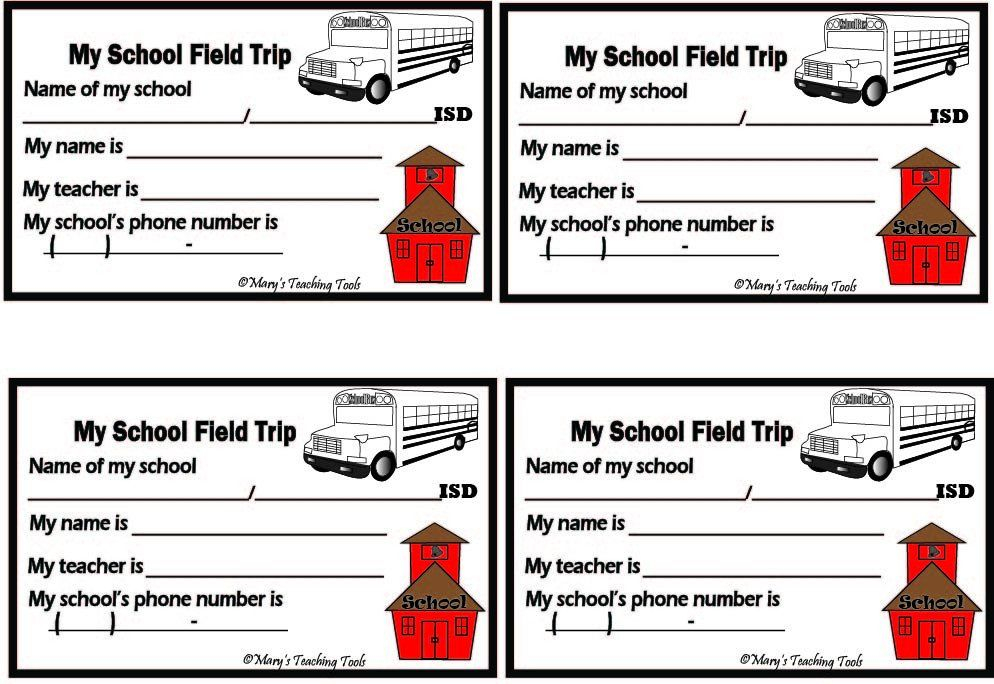 English Field Trip Name Tags For Elementary Students Field Trip 