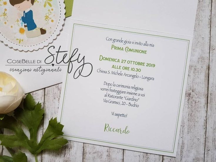 FIRST COMMUNION SET Invitation Place Card Green Favor And Tags For