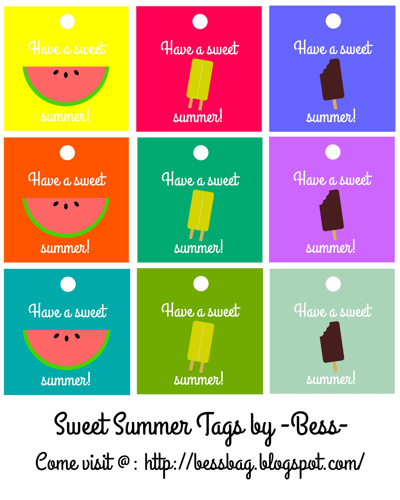 Bess Bag Sweet Summer Gift Tags FREE Printable