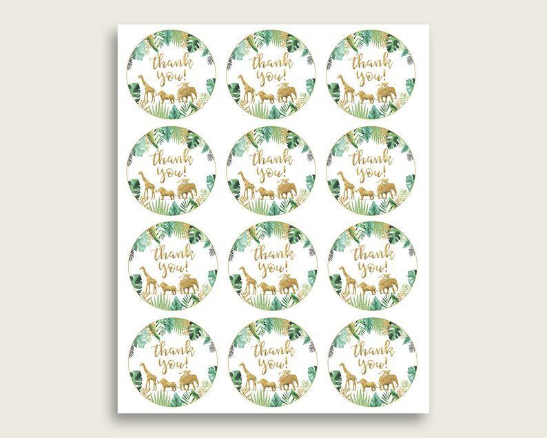 Jungle Baby Shower Round Thank You Tags 2 Inch Printable Gold Etsy 