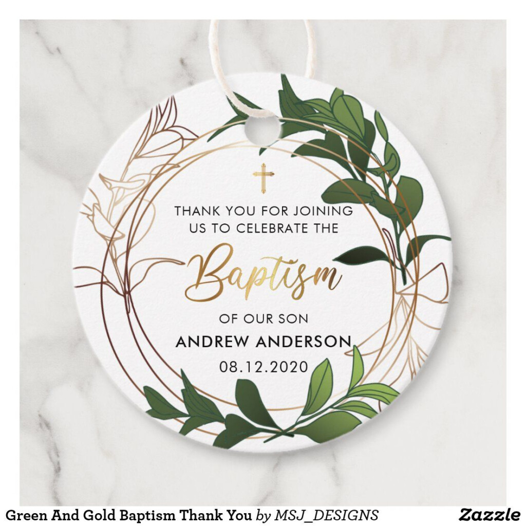 Green And Gold Baptism Thank You Favour Tags Zazzle co uk Green And 