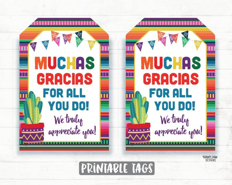 Muchas Gracias Tags Teacher Appreciation Gift Tags Etsy In 2021 