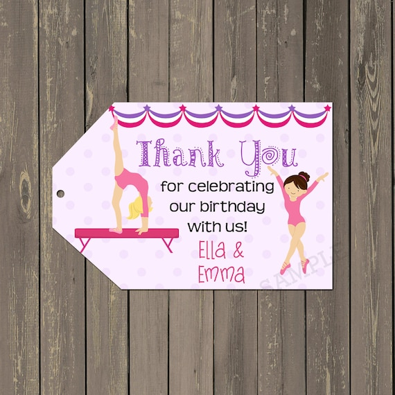 Gymnastics Favor Tag Gymnastics Birthday Thank You Tumbling