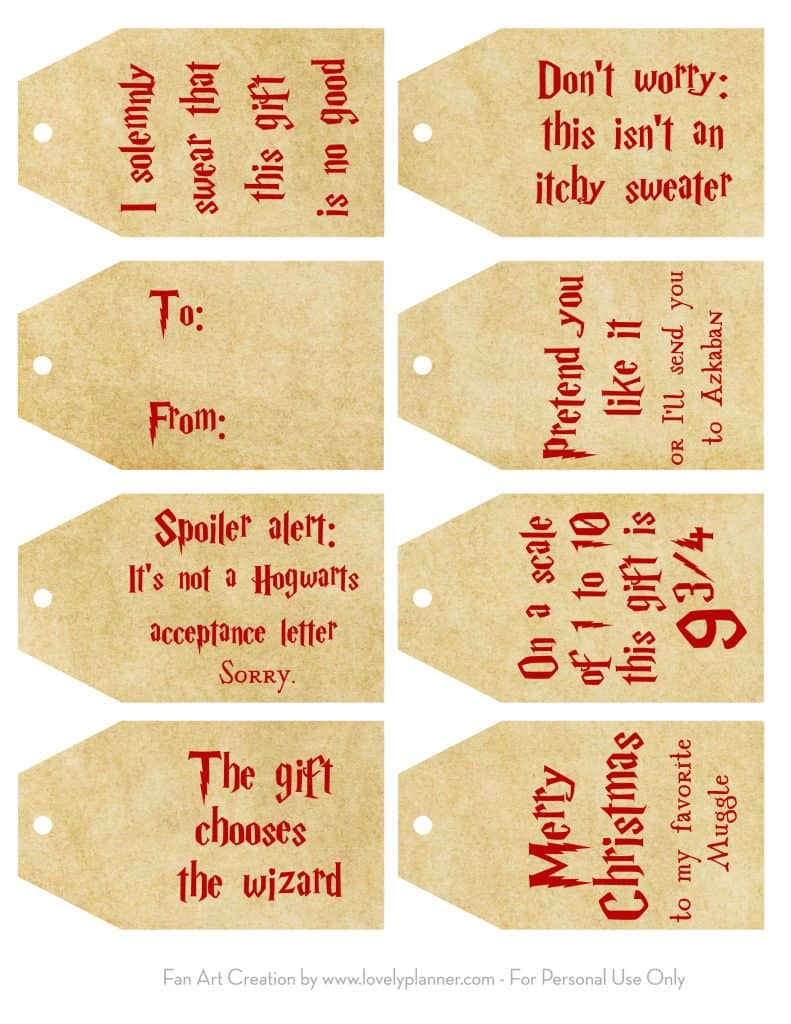 Free Printable Harry Potter Gift Tags For Christmas Lovely Planner