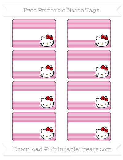 Free Pastel Bubblegum Pink Horizontal Striped Hello Kitty Name Tags 