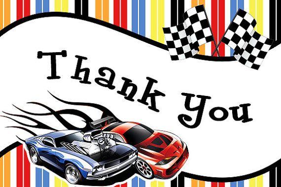 Instant Download Printable Hot Wheels Racing Car Inspired Thank You 