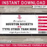 Houston Rockets Game Ticket Gift Voucher Printable Surprise NBA