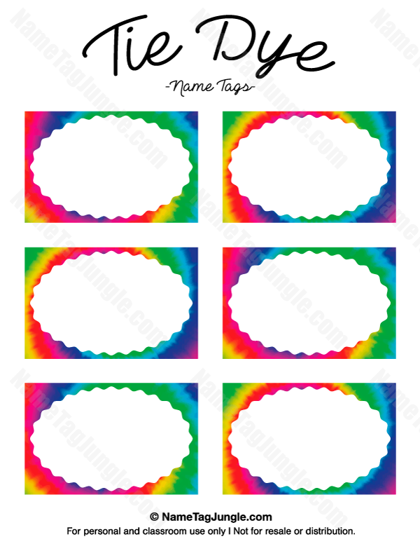 Free Printable Tie Dye Name Tags The Template Can Also Be Used For
