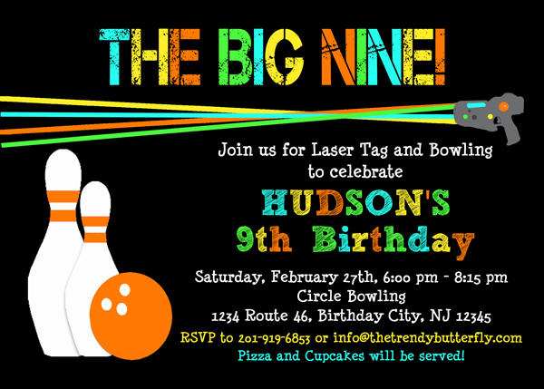 Laser Tag Bowling Invitation Laser Tag Birthday Party Invitation
