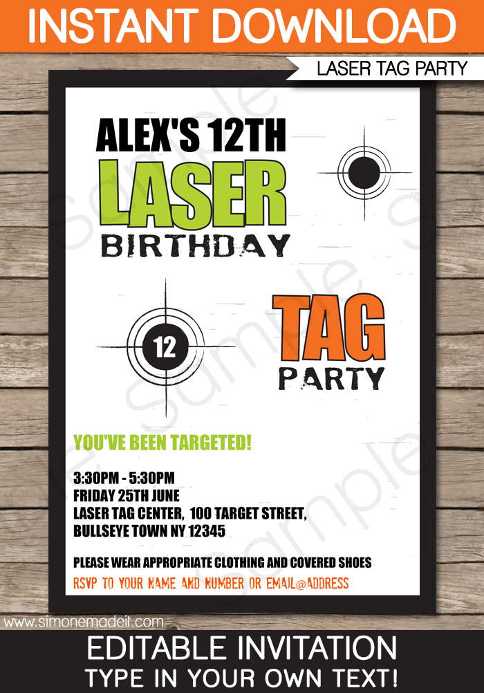Laser Tag Invitation Template Green orange Laser Tag Party Laser
