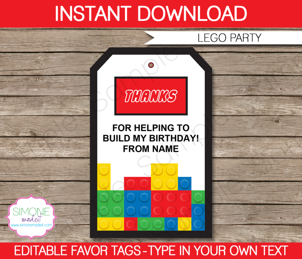 Lego Favor Tags Thank You Tags Birthday Party