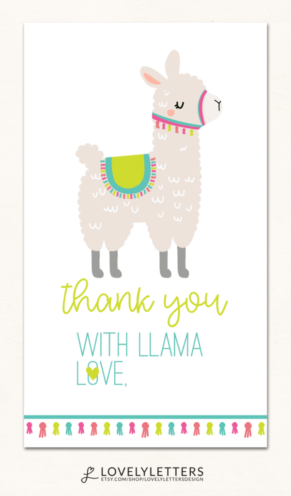 Llama Thank You Card Llama Birthday Printables Llama Baby Shower 
