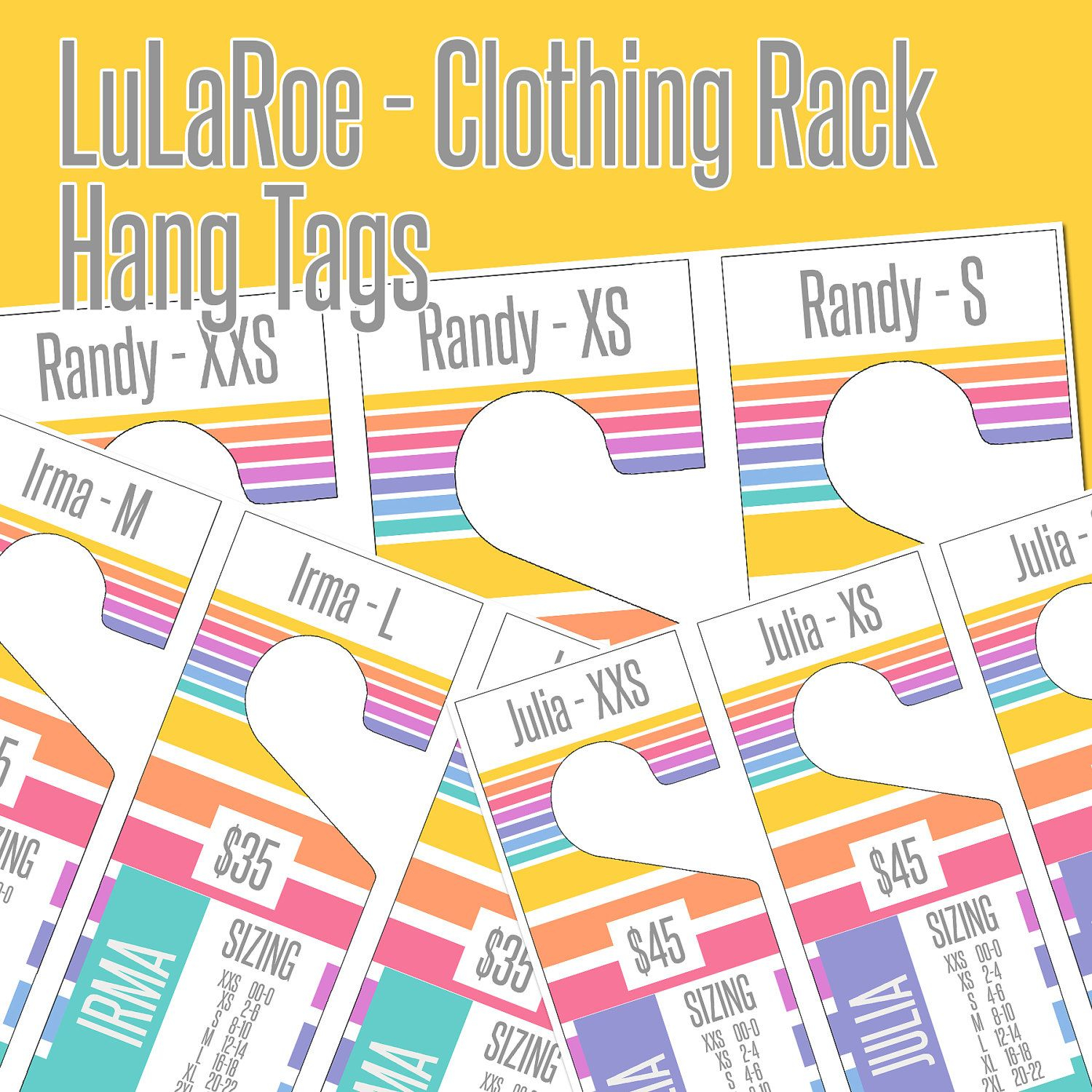 LuLaRoe Clothing Rack Hang Tag Dividers With Styles And Size Charts