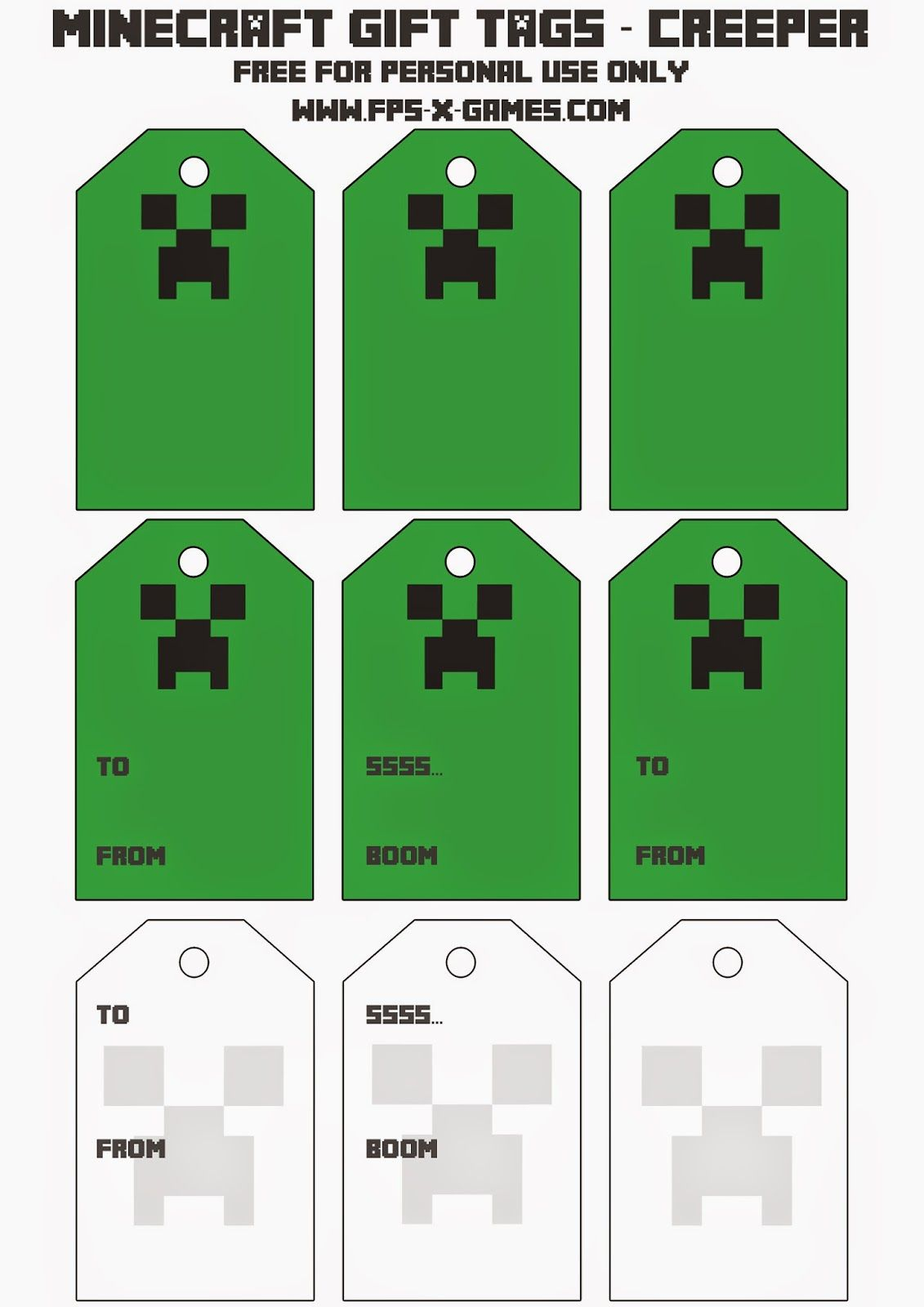 Free Printable Minecraft Gift Tags FPSXGames Minecraft Gifts