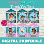 Baby Moana Thank You Favor Tags Printable Moana Personalized