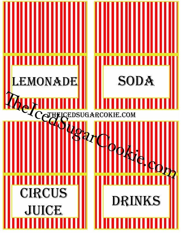 Circus Food Cards Party Food Labels Circus Food Circus Cookies