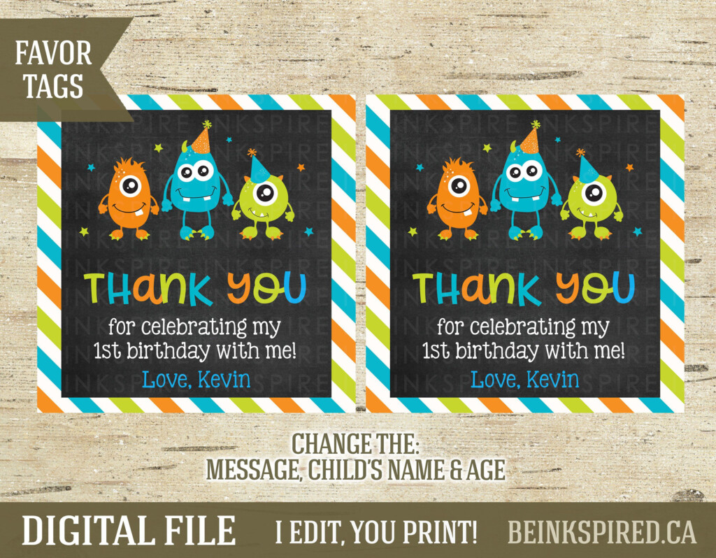 Monster Thank You Tag Printable Monster Birthday Party Thank You Favor 