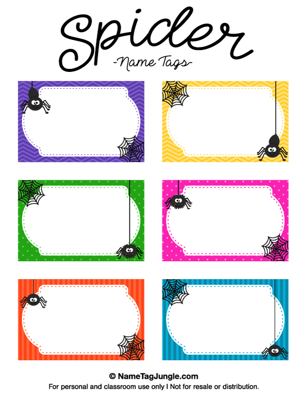 Free Printable Spider Name Tags The Template Can Also Be Used For 