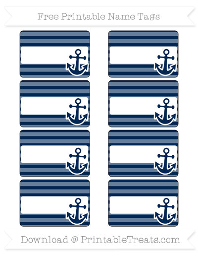 Free Navy Blue Horizontal Striped Nautical Name Tags Printable Treats