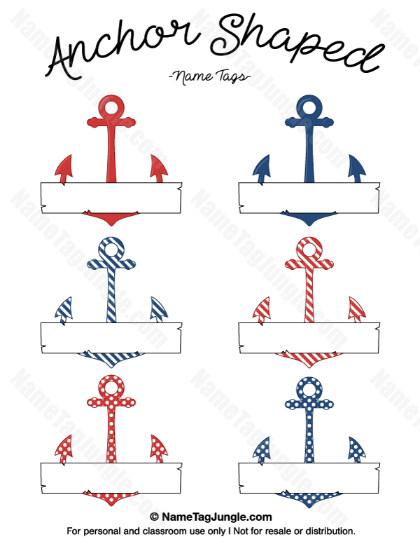 Free Printable Anchor shaped Name Tags With A Nautical Red White And 